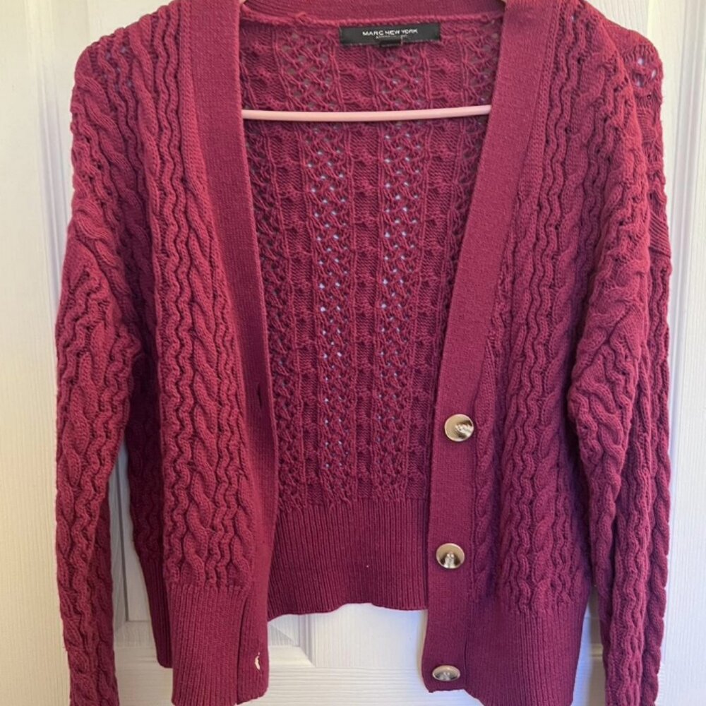 Medium red cable knit cardigan